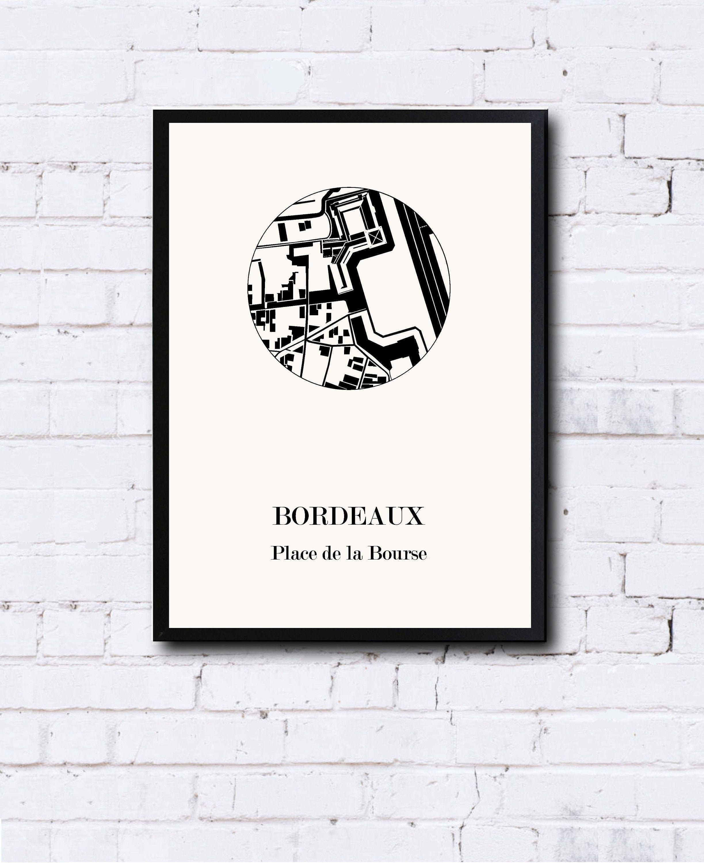 Carte Design de Bordeaux Place La Bourse Pour Décoration, Cadeau Personnalisé, Fête Des Mères