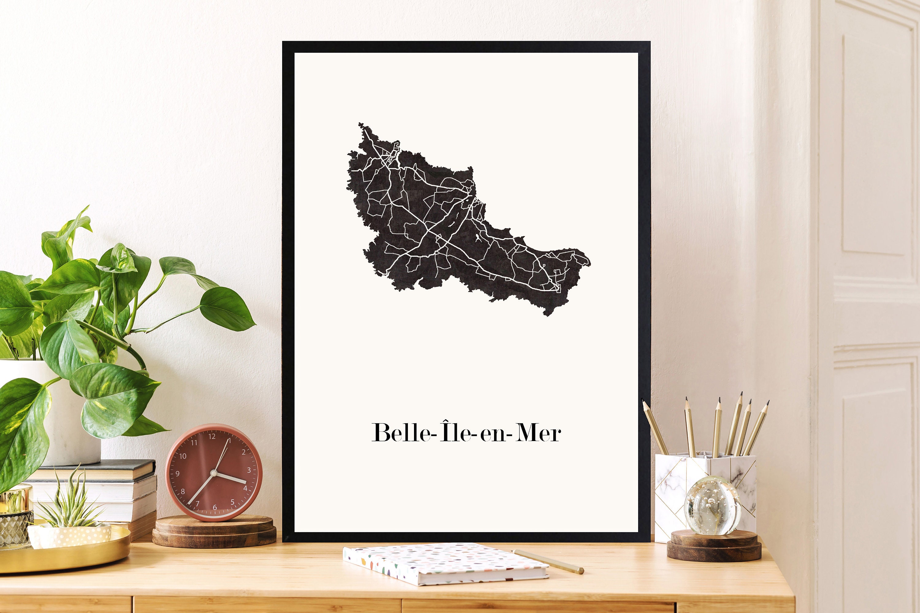 Carte Design de Belle Ile en Mer Pour Décoration, Carte Îles Du Morbihan Cadeau Personnalisé, Fête D