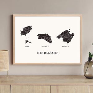 CARTE DESIGN des îles BALEARES pour décoration, cadeau personnalisé, cadeau anniversaire,