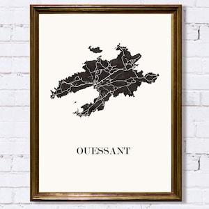 CARTE Design de l'ILE de OUESSANT pour décoration, cadeau personnalisé, cadeau anniversaire,