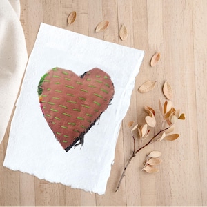 Unique textile embroidery card on rag paper - Boho message card - Mother's Day gift