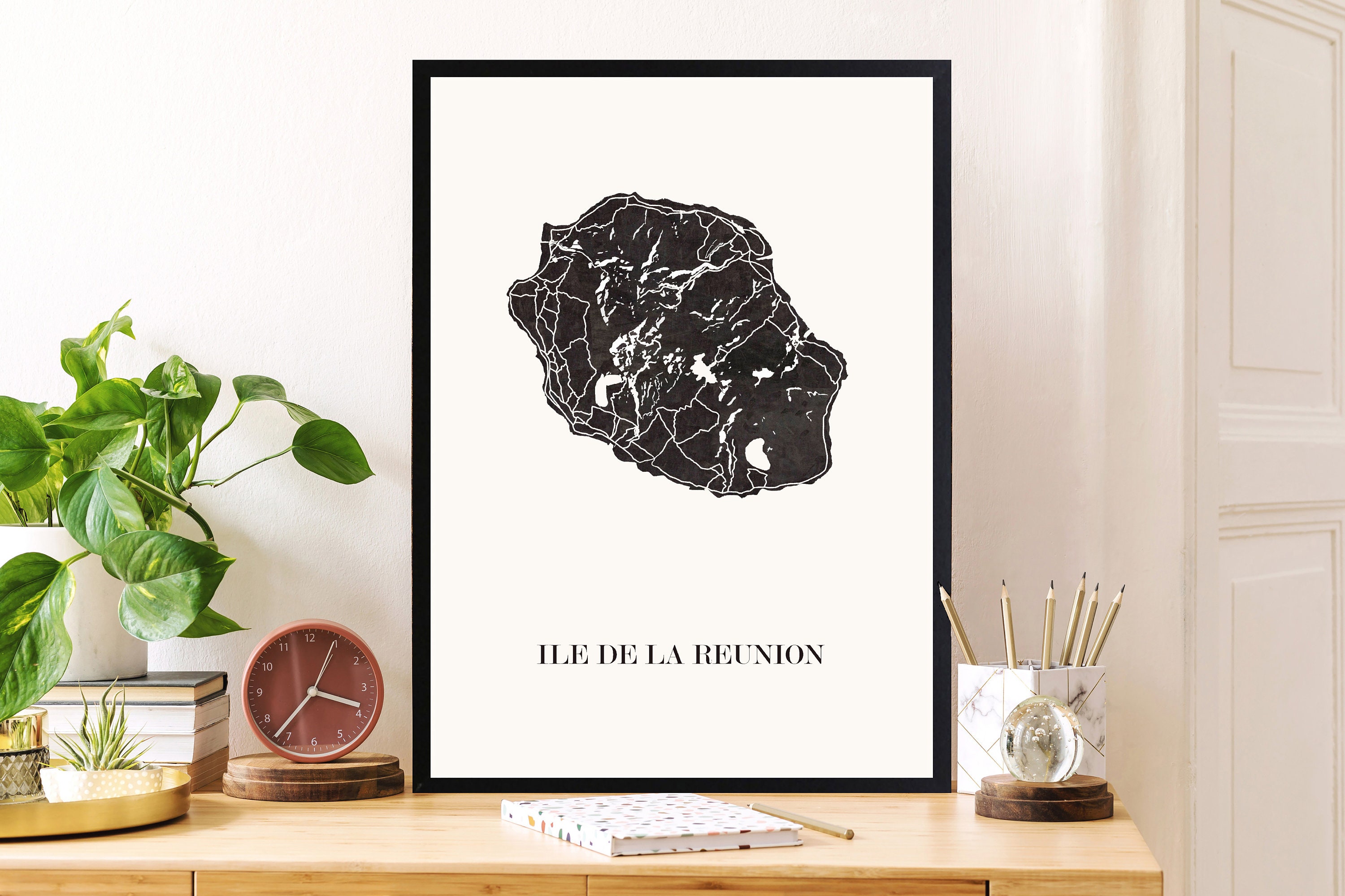 Carte Design de L'ile La Reunion Pour Décoration, Cadeau Personnalisé, Fête Des Mères