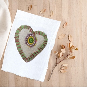Carte en Broderie textile unique sur papier chiffon - Carte message bohème - Cadeau fête des mères