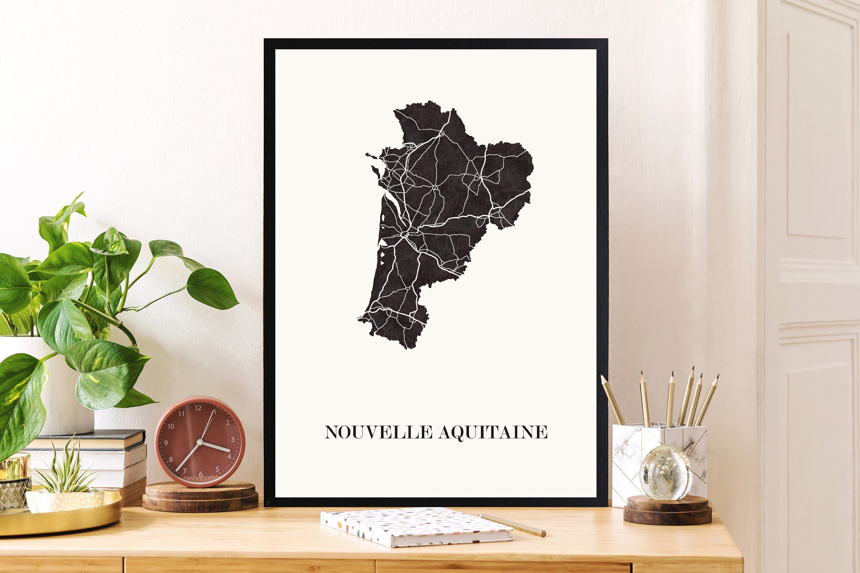 Carte Design de Nouvelle Aquitaine Pour Décoration, Cadeau Personnalisé, Fête Des Mères