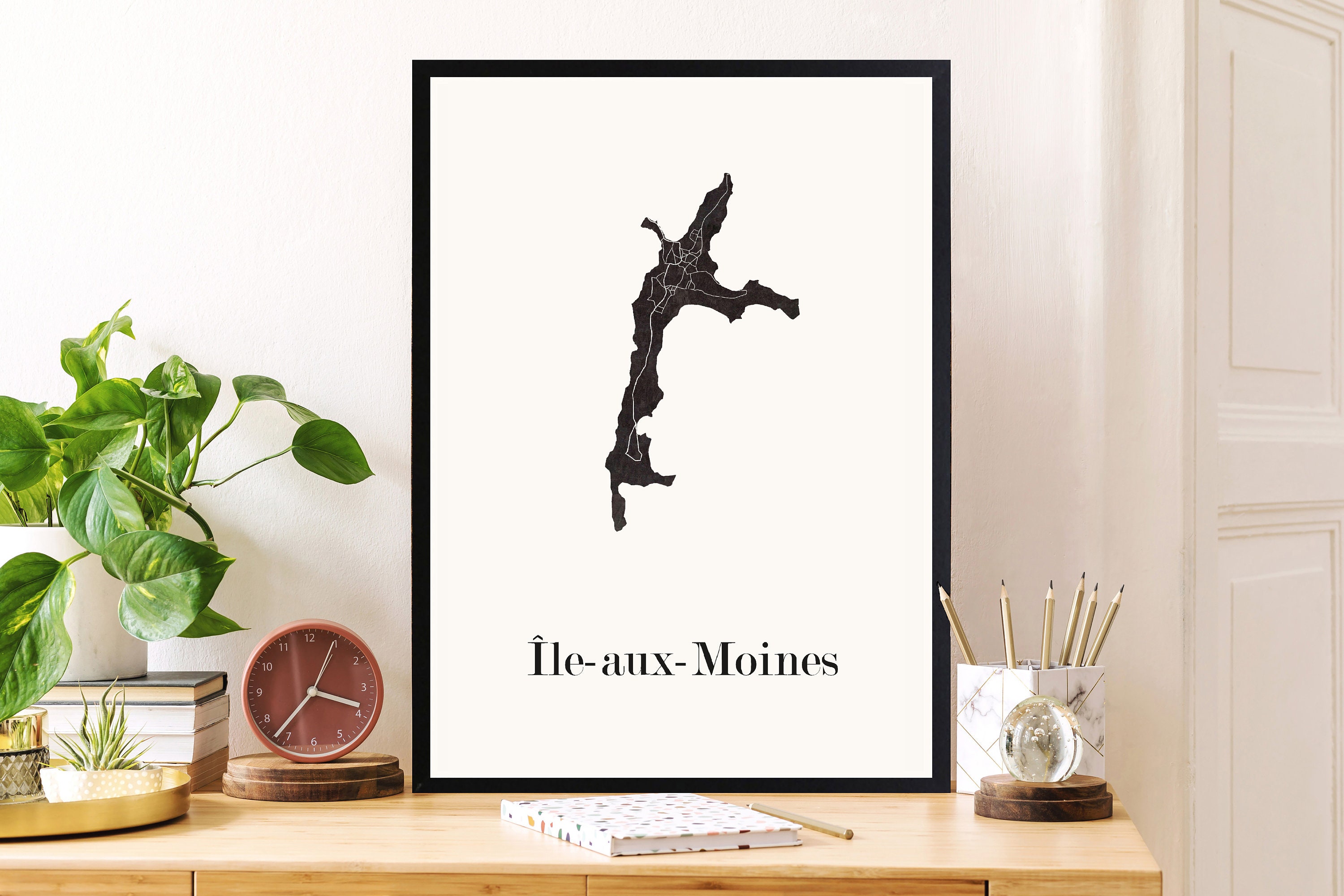 Carte Design de L'île Aux Moines, Carte Morbihan Pour Décoration, Cadeau Personnalisé, Fête Des Mère