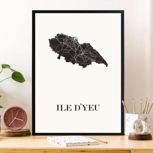 CARTE Design de l'ILE D'YEU pour décoration, carte de Vendée, cadeau personnalisé, cadeau anniversaire,