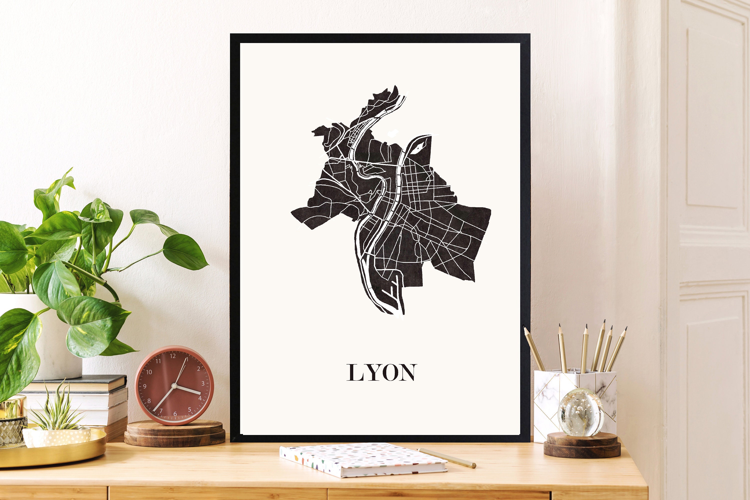 Carte Design de Lyon Pour Décoration, Cadeau Personnalisé, Fête Des Mères