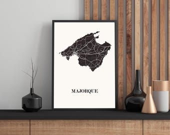CARTE DESIGN de MAJORQUE pour décoration, cadeau personnalisé, cadeau anniversaire,