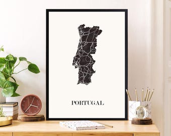 CARTE DESIGN du PORTUGAL pour décoration, cadeau personnalisé, cadeau anniversaire,