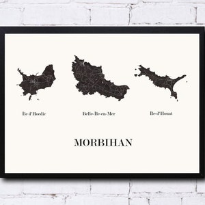 CARTE Design des Iles du Golf du Morbihan pour décoration, Carte de BRETAGNE, cadeau personnalisé, cadeau anniversaire,