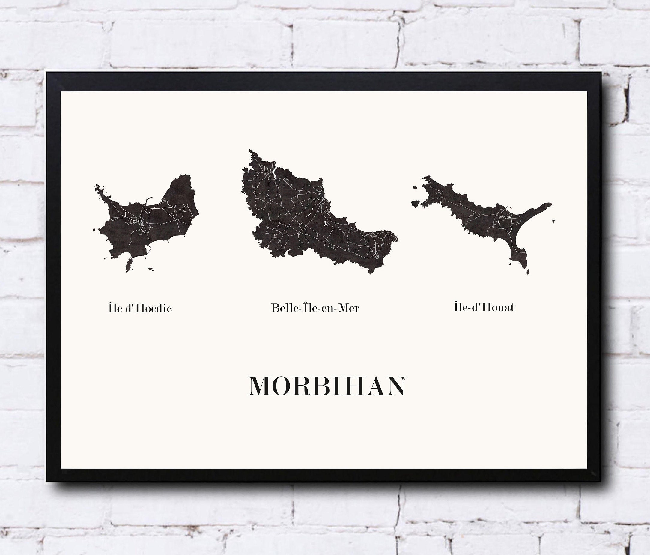 Carte Design Des Iles Du Golf Morbihan Pour Décoration, Carte de Bretagne, Cadeau Personnalisé, Fête