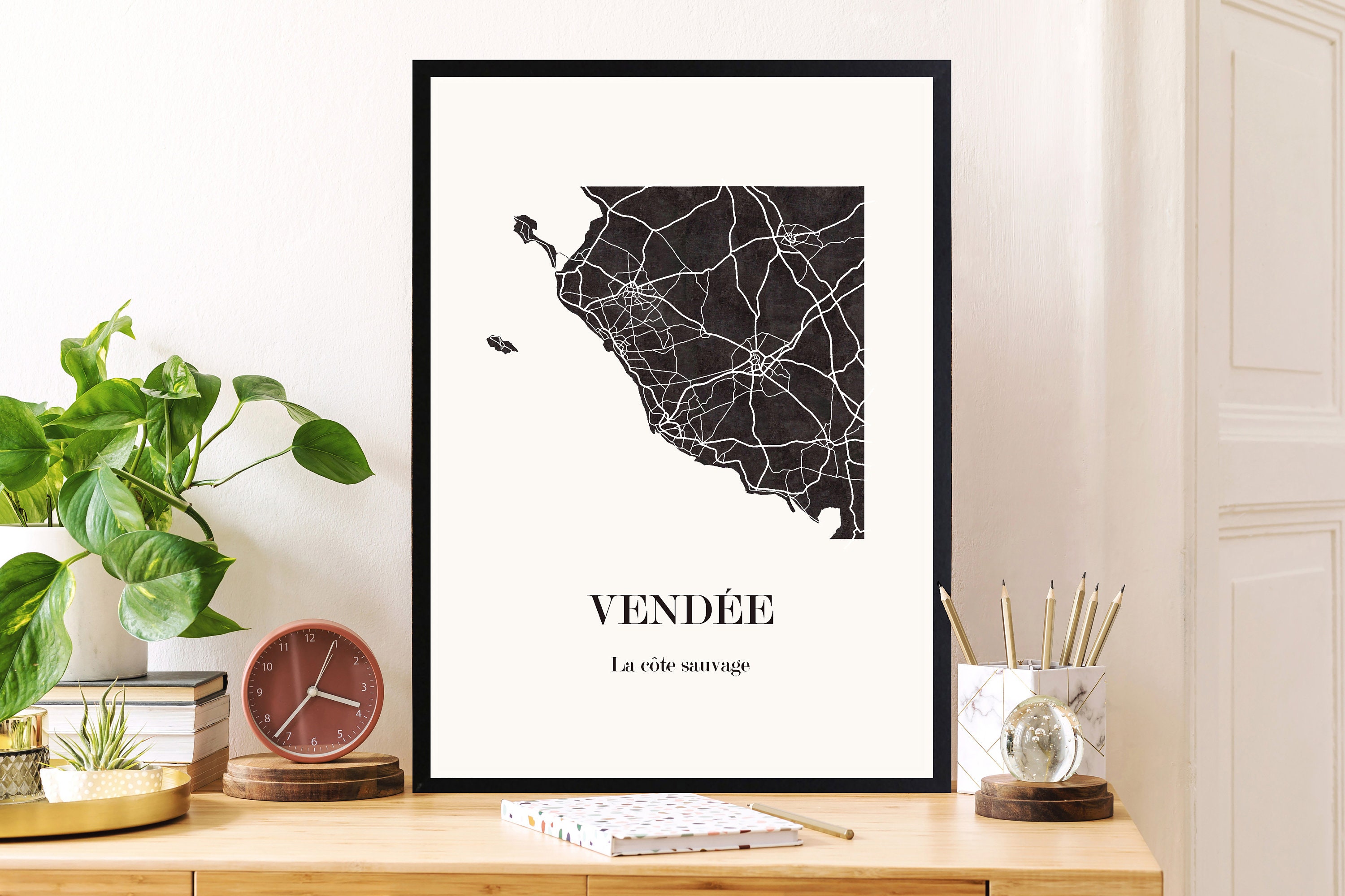 Carte Design de Vendee Pour Décoration , La Côte Sauvage Vendéenne, Cadeau Personnalisable Fête Des 