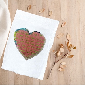 Carte en Broderie textile unique sur papier chiffon - Carte message bohème - Cadeau fête des mères