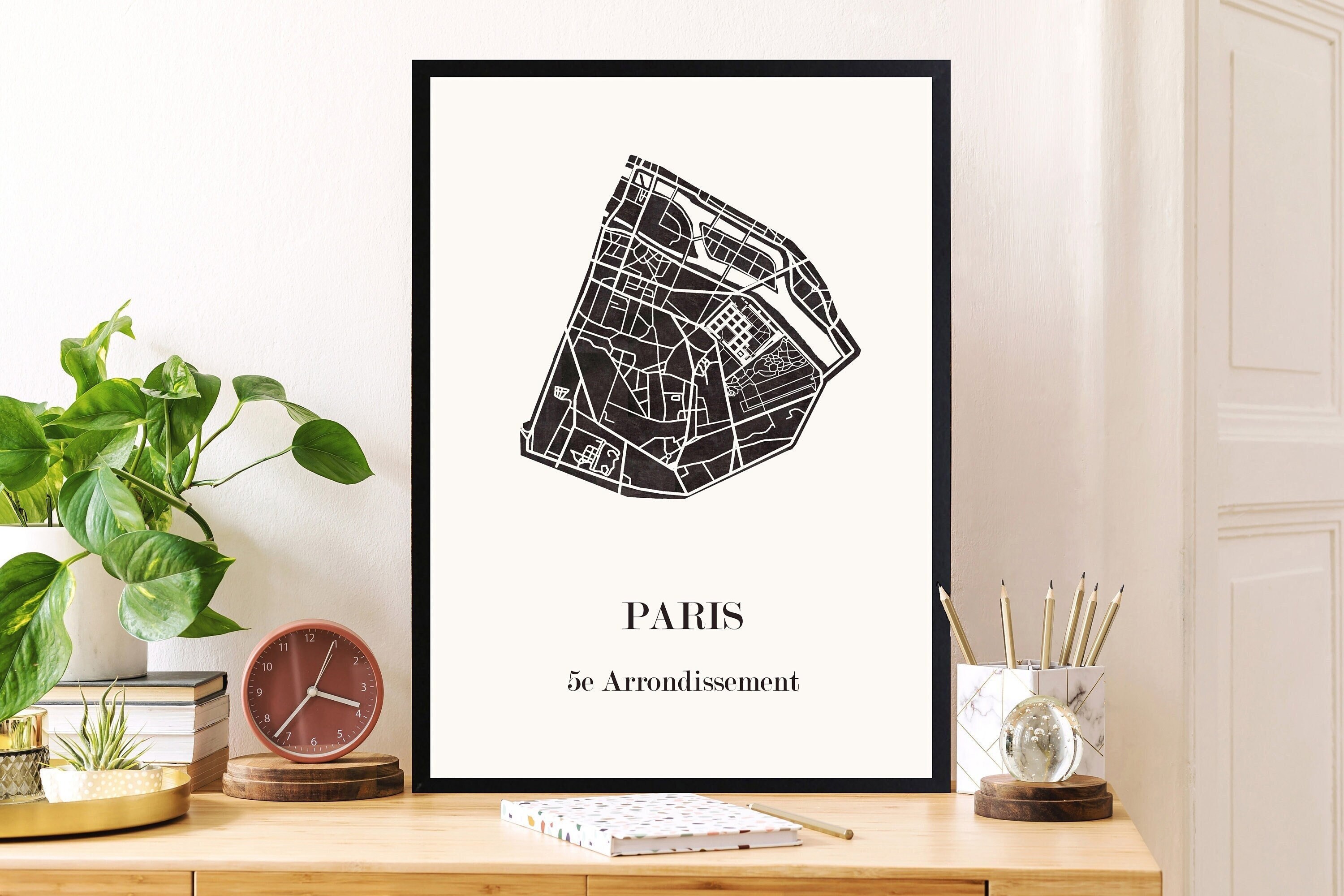 Carte de Paris 5Ème Arrondissement Pour Décoration, Cadeau Personnalisé, Fête Des Mères