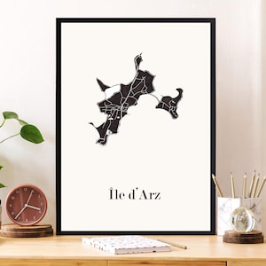BRETAGNE Ile d&#39;arz, ORIGINAL Map, Unique GRAPHICS, High quality design, décoration bretagne, bretagne map, bretagne holydays