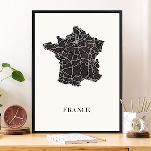 CARTE DESIGN de FRANCE pour décoration, cadeau personnalisé, cadeau anniversaire,