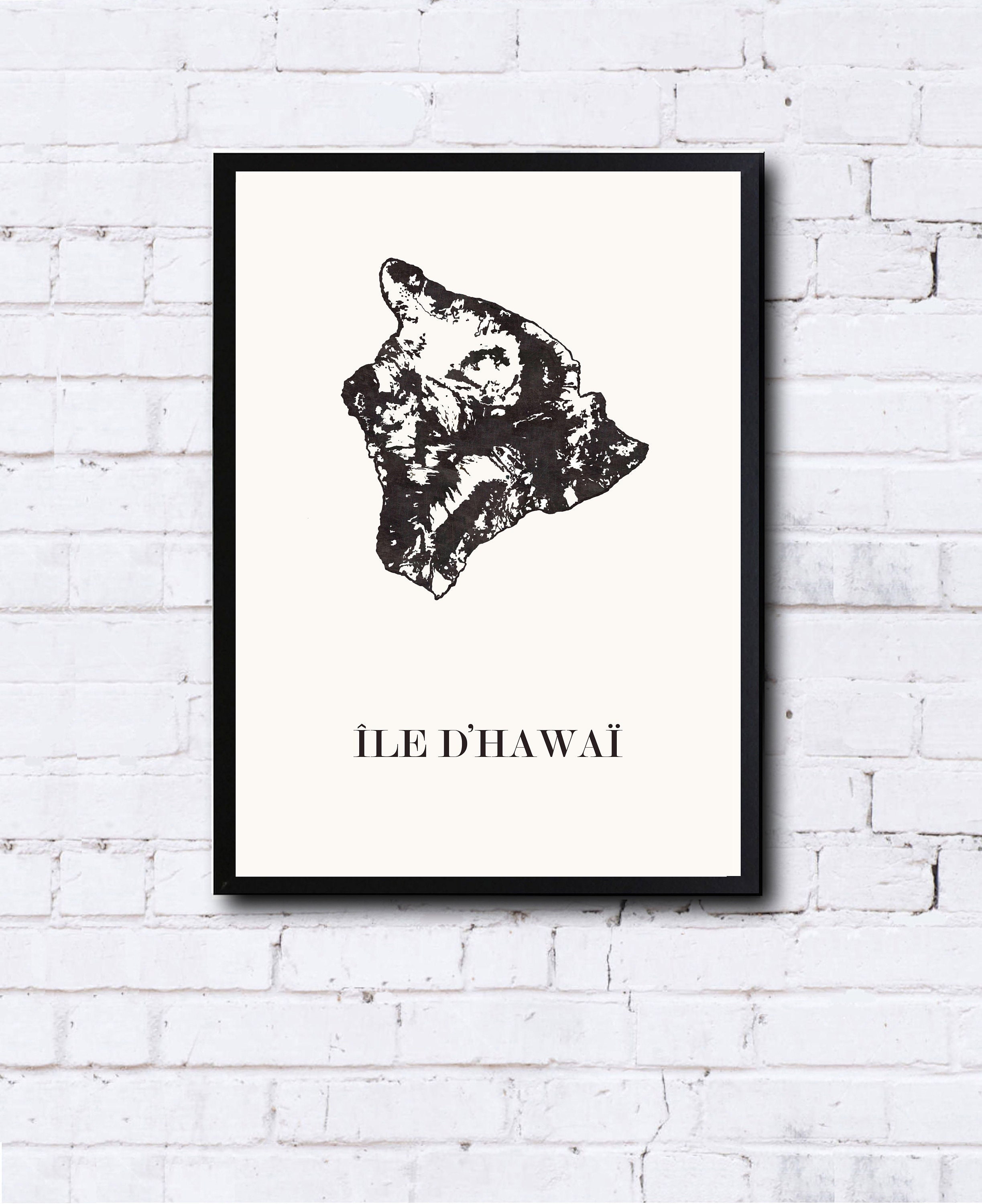 Carte Design de L'île d'hawaï Pour Décoration, Affiche d'hawaï, Cadeau Personnalisé, Fête Des Mères