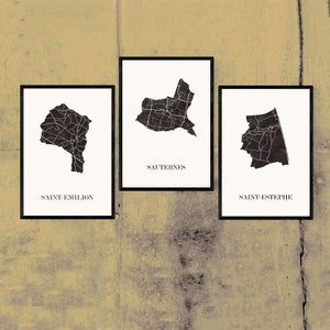 CARTE Design des Vins de BORDEAUX  Triptyque pour décoration de votre cave, cartes pour les passionnés de vins,