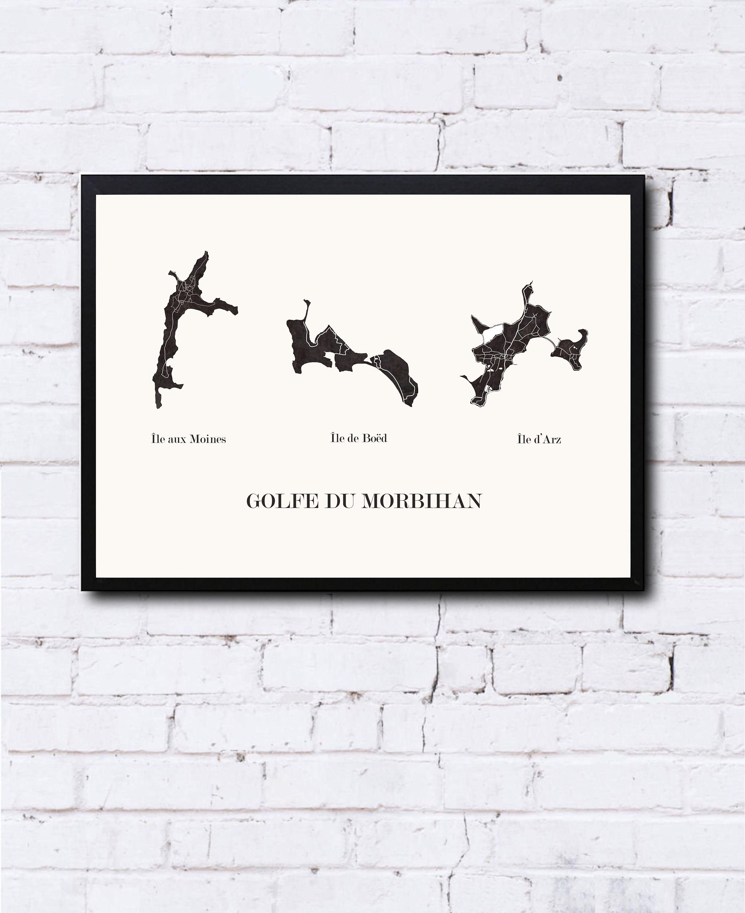 Carte Design Des Iles Du Golfe Morbihan Pour Décoration, Carte de Bretagne, Cadeau Personnalisé, Fêt