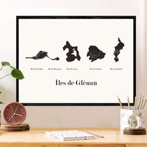 CARTE Design des îles de GLENAN dans le Finistère pour décoration, cadeau personnalisé, cadeau anniversaire,