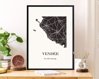 CARTE Design de VENDEE pour décoration , la Côte Sauvage Vendéenne, Cadeau personnalisable pour la fête des mères,