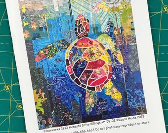 Seawell the SeaTurtle Collage Quilt Pattern by Laura Heine of Fiberworks