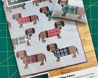 Dachshund Dogs in Sweaters Quilt and Pillow Pattern by Elizabeth Hartman
