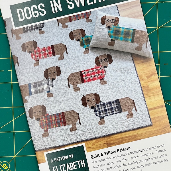 Dachshund Dogs in Sweaters Quilt and Pillow Pattern by Elizabeth Hartman