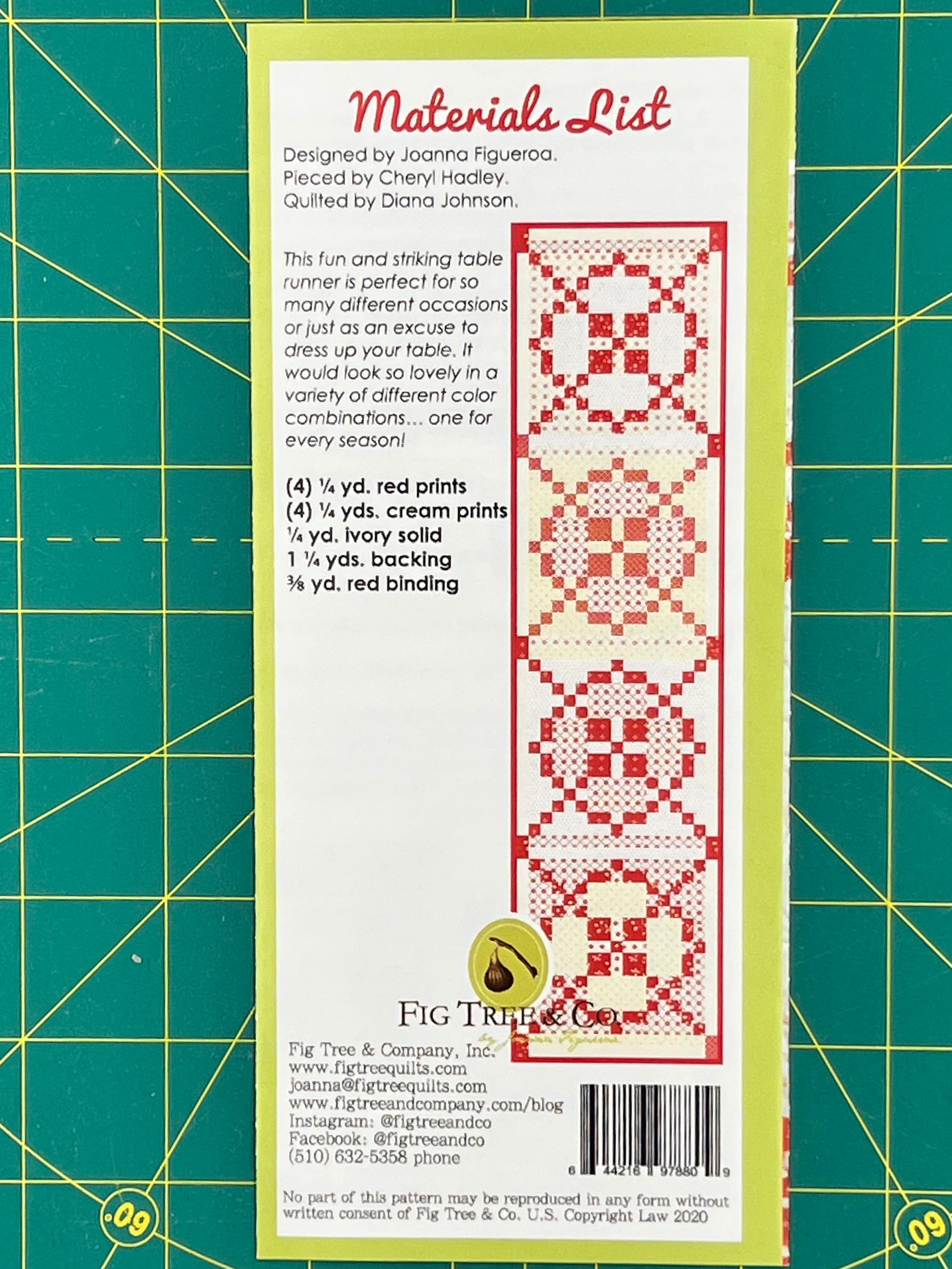 Mimosa Red and White Quilted Table Runner Quilt Pattern by Fig Tree ...