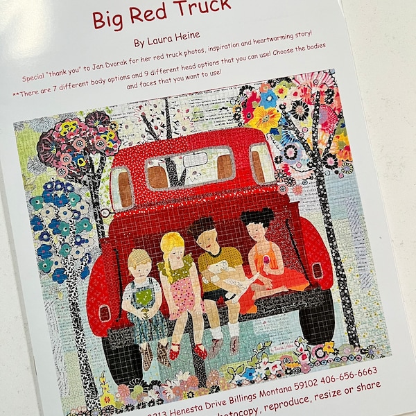 Big Red Truck with Grandchildren Collage Quilt Pattern by Laura Heine