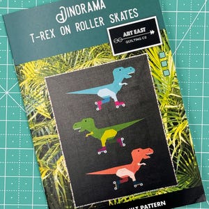 T-Rex on Roller Skates Dinosaurs Traditionally Pieced Patchwork Quilt Pattern by Art East Company
