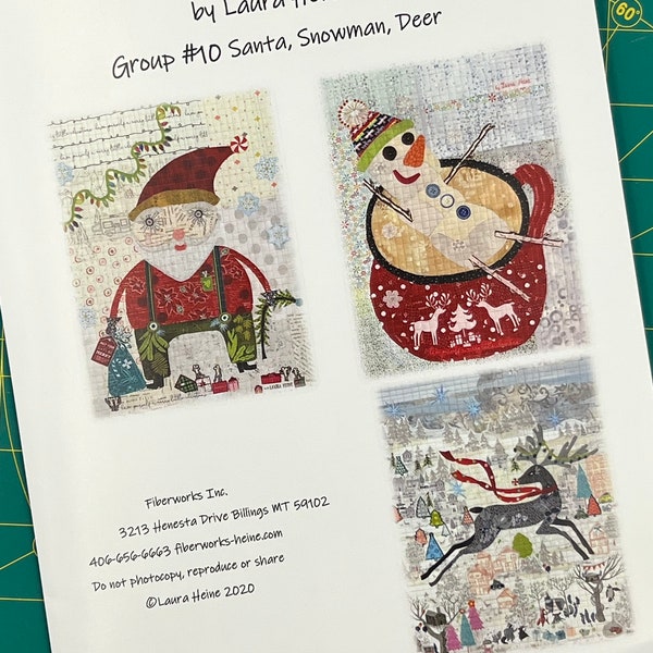 Group #10 Santa, Snowman, and Deer Christmas Teeny Tiny Collage Quilt Pattern by Laura Heine