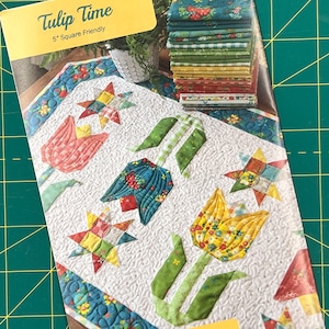 Tulip Time Charm Pack Quilted Table Runner Pattern by Anka’s Treasures