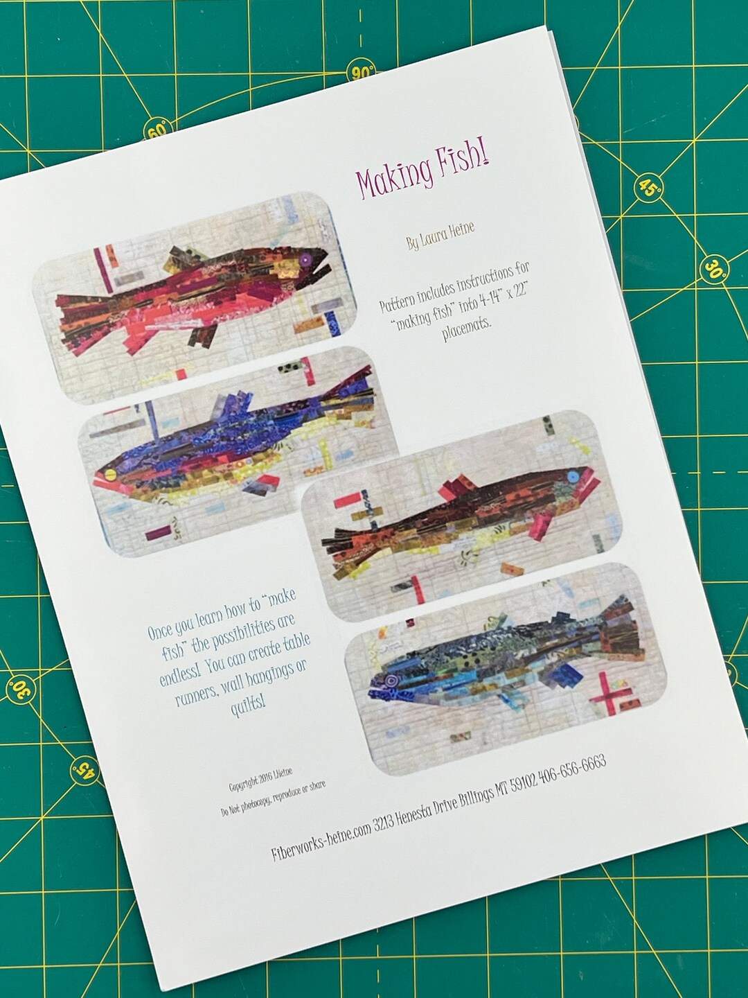 Making Fish Trout Quilted Collage Placemat Pattern by Laura Heine of