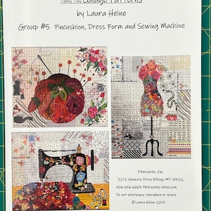 Pincushion, Dress Form, and Sewing Machine Teeny Tiny Collage Quilt Pattern by Laura Heine of Fiberworks image 2