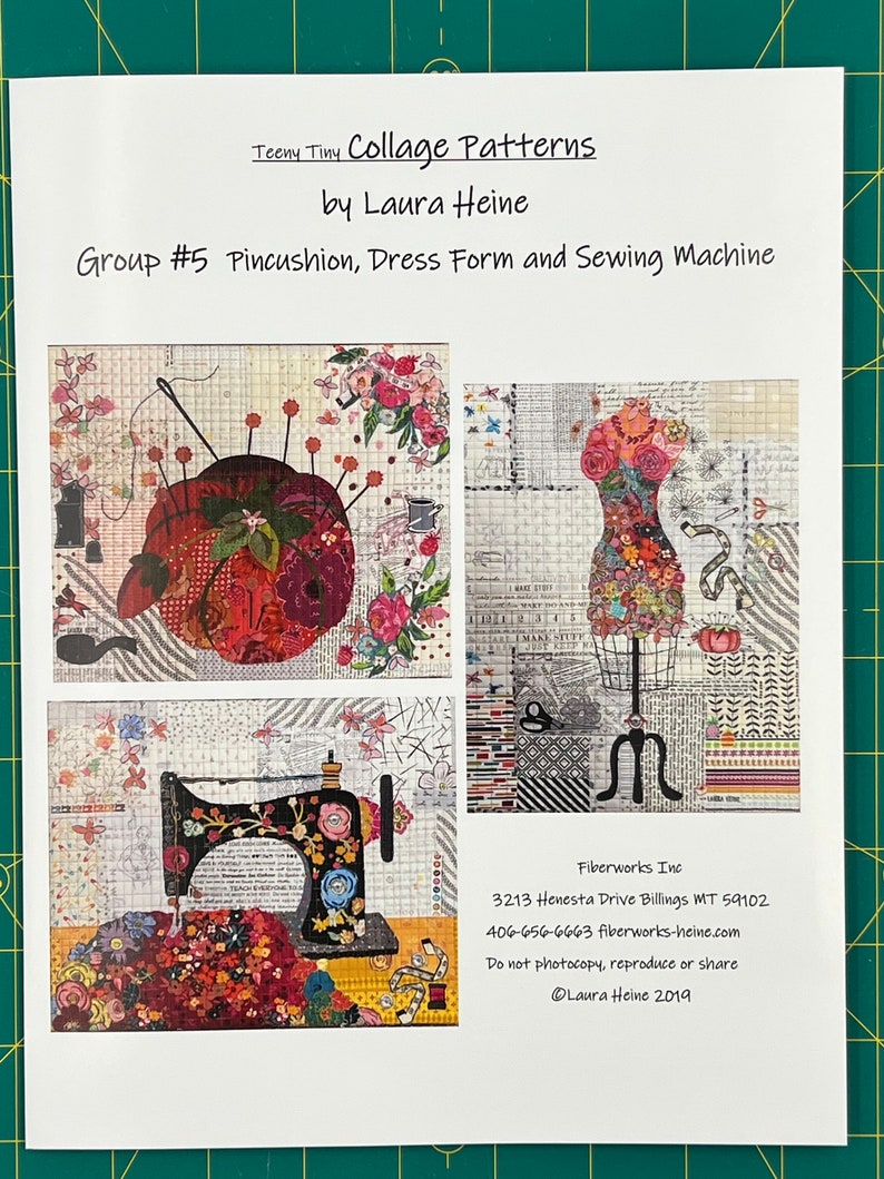 Pincushion, Dress Form, and Sewing Machine Teeny Tiny Collage Quilt Pattern by Laura Heine of Fiberworks image 2