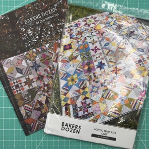 May include: A set of quilting templates for the "Baker's Dozen" quilt pattern by Jen Kingwell. The templates are made of clear acrylic and are packaged in a plastic bag. The quilt pattern is shown on the front of the package, featuring a colorful patchwork design.