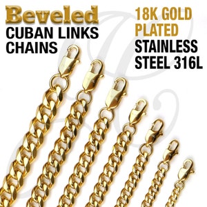 18K Gold Plated Stainless Steel 316L Beveled Cuban Chains