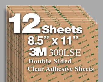 12 Sheets 8.5"x11" 3M 300LSE 9495LE Double Sided Strong Adhesive Transparent Clear, for Glass, Plastics, Metals, Cellphone Screen Repair