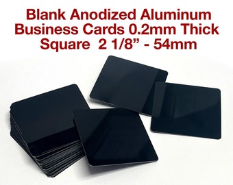Blank Business Cards Anodized Aluminum Square Cards 54x54mm 2 1/8" x 2 1/8in Black Matte or Glossy for Laser Engraving 0.2mm thickness