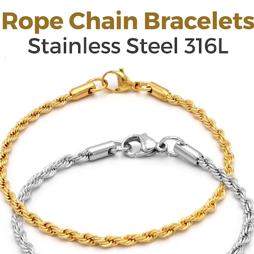 18K Gold Plated Stainless Steel Rope Chain Bracelet Necklace Etsy