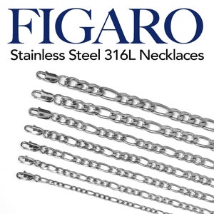 316L Stainless Steel Figaro Chain Necklace: Silver Tone
