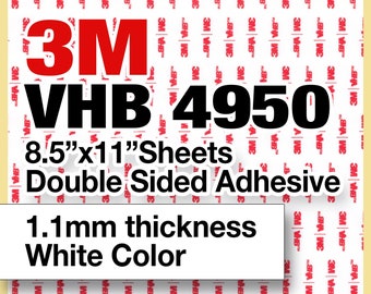 2 sheets, 3M VHB 4950 8.5"x11" Double Sided Strong Adhesive 1.1mm thickness white