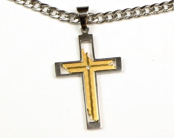 Titanium Steel Gold Silver Modern Cross with 6mm Stainless Steel Cuban Miami necklace chain Silver Color Crucifix Necklace