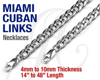 Miami Cuban Curb Links Stainless Steel 316L Men Women Chain Necklaces 14in - 48in length, 4, 5, 6, 7, 8, 9 and 10mm thick