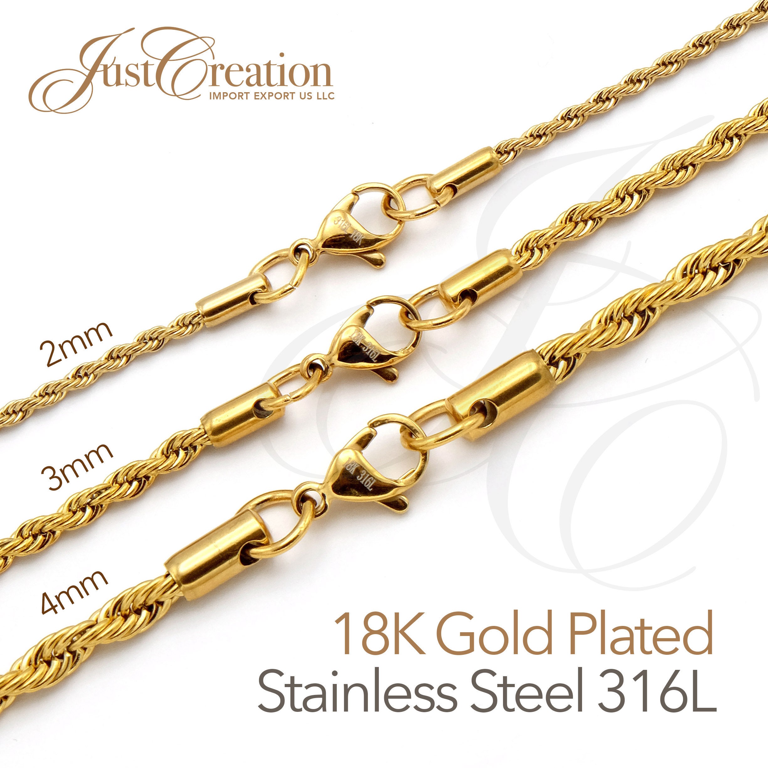 Gold Plated 18K 2 3 4mm Thick Stainless 