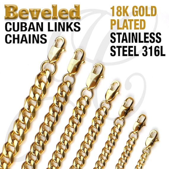 18K Gold Plated Stainless Steel 316L Beveled Cuban Chains Etsy