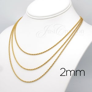 6in to 36in Lengths Gold Plated 18K, 2 3 4mm thick Stainless Steel 316L Rope Chain Necklaces Bracelets Anklets Men Women image 2