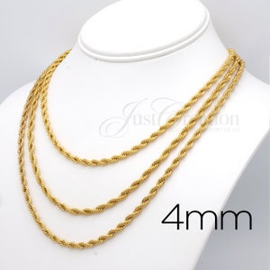 6in to 36in Lengths Gold Plated 18K, 2 3 4mm thick Stainless Steel 316L Rope Chain Necklaces Bracelets Anklets Men Women image 4
