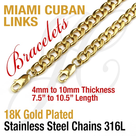 Buy 18K Gold Plated Miami Cuban Bracelet Stainless Steel Chain